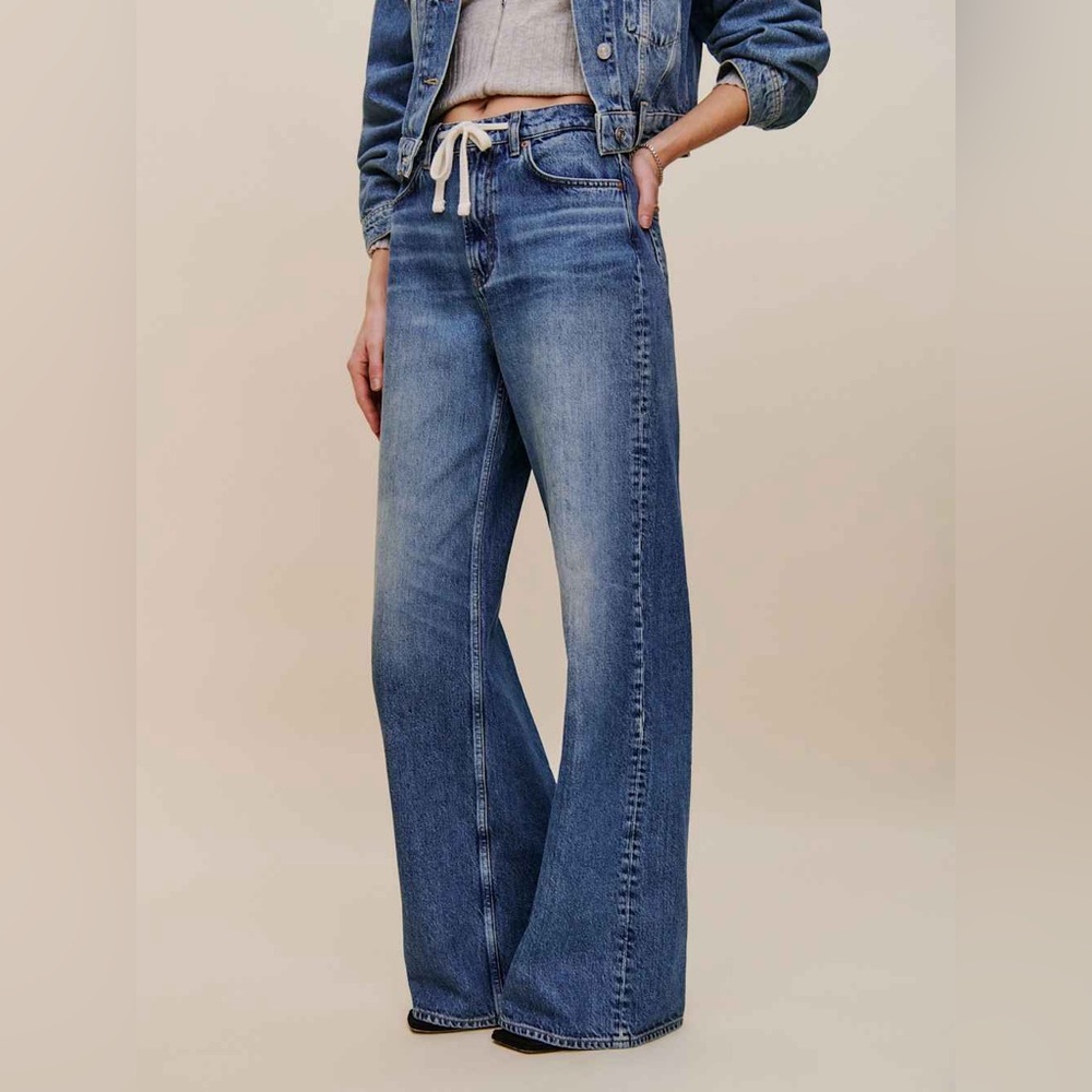 Reformation Cary Drawstring Waist Jeans Blue Size 26 brand new with tags